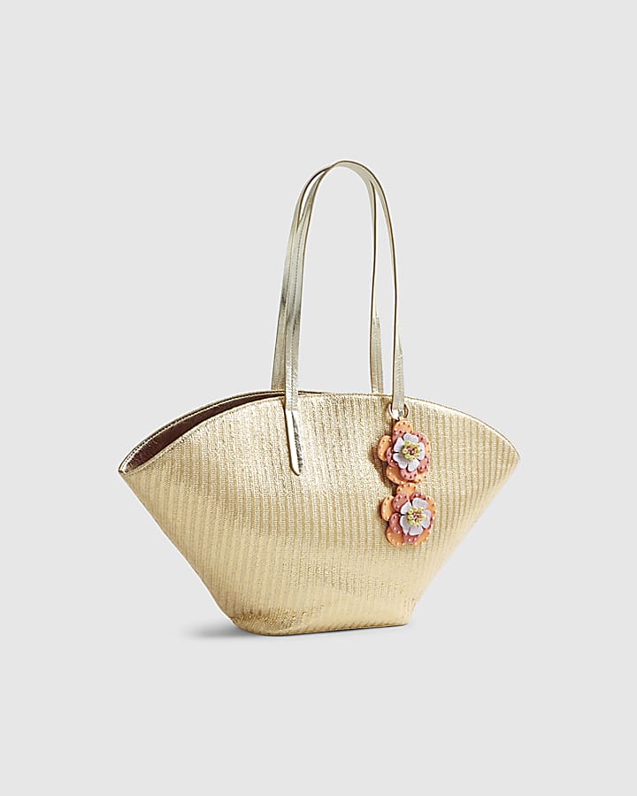 Gold Raffia Winged Shopper Bag