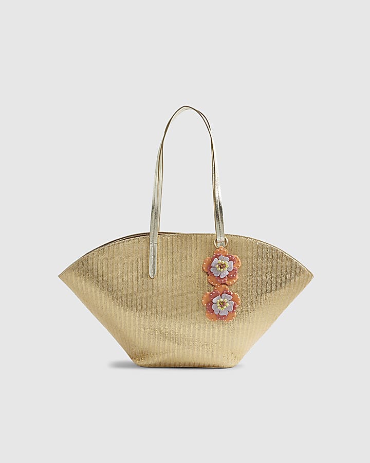 Gold Raffia Winged Shopper Bag