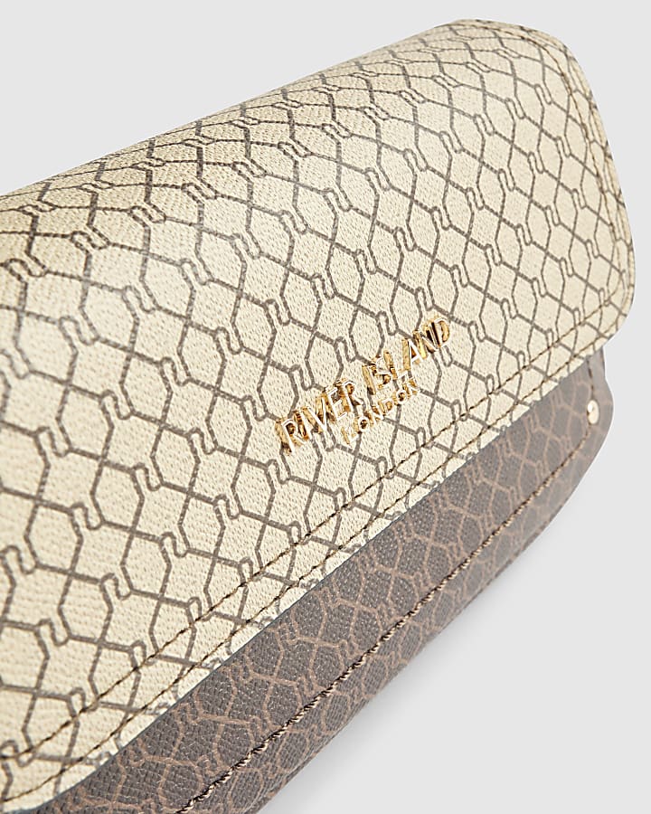 Brown Monogram Print Cross Body Bag