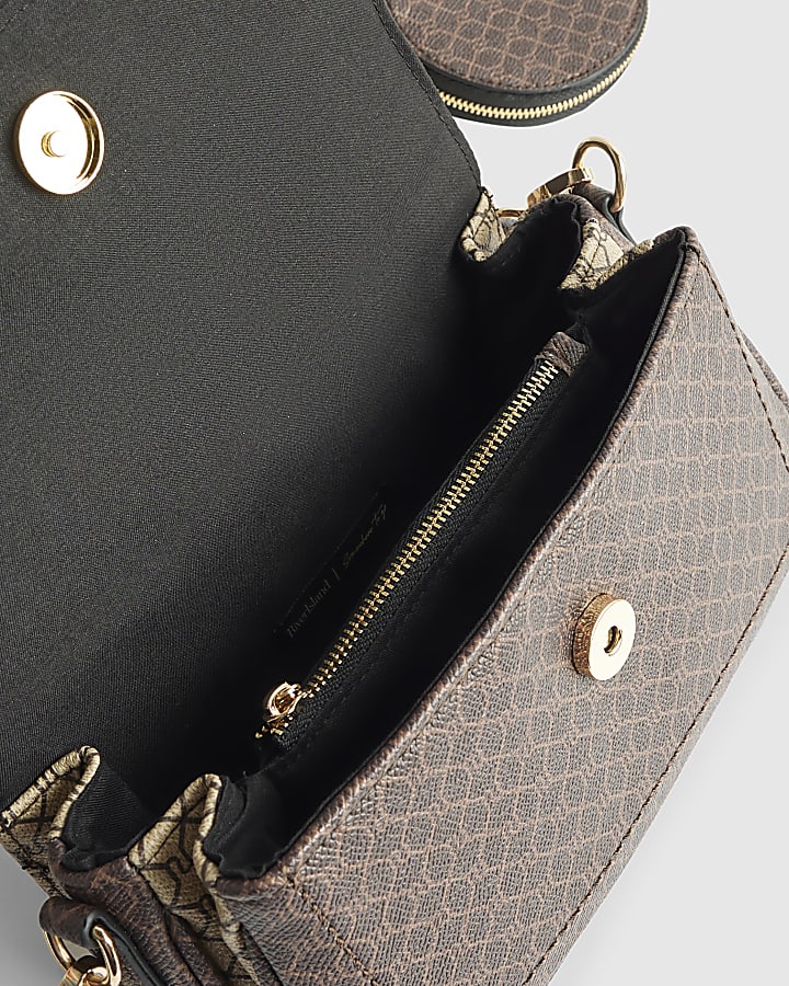 Brown Monogram Print Cross Body Bag
