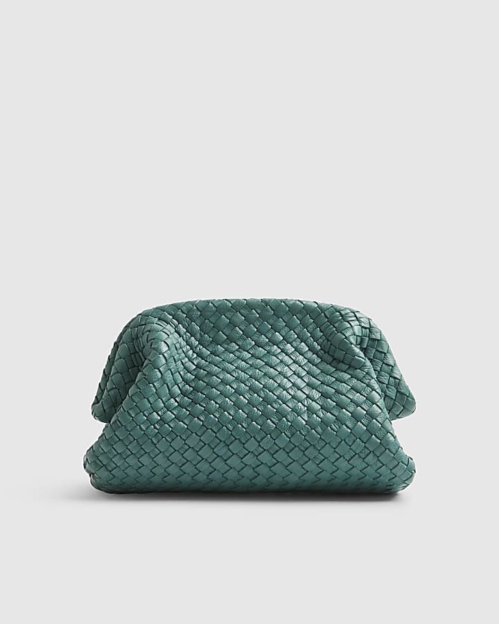 Blue Premium Small Leather Woven Clutch Bag