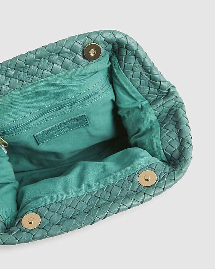 Blue Premium Small Leather Woven Clutch Bag