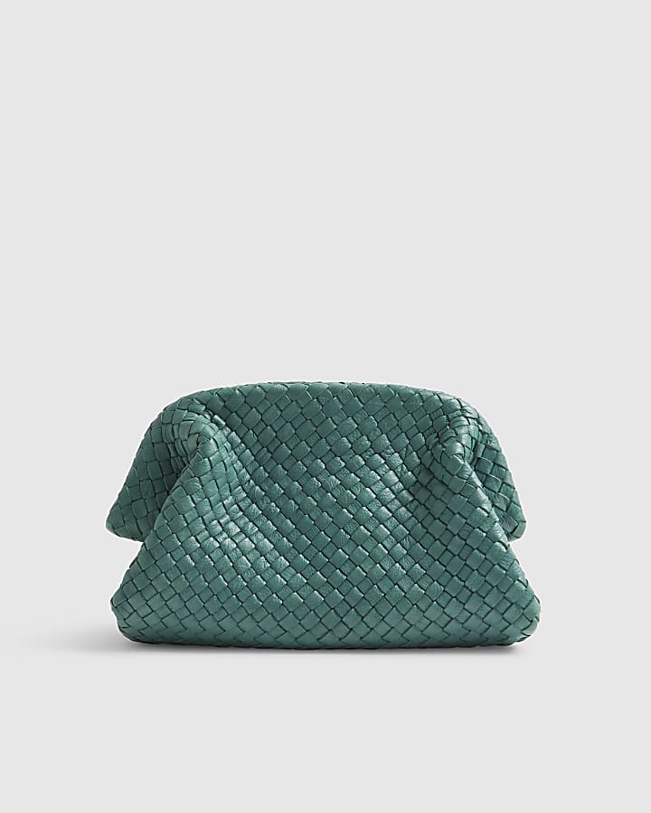Blue Premium Small Leather Woven Clutch Bag