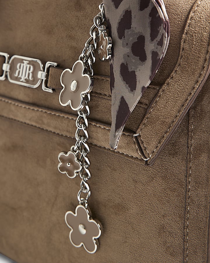 Beige Faux Suede Crossbody Handbag