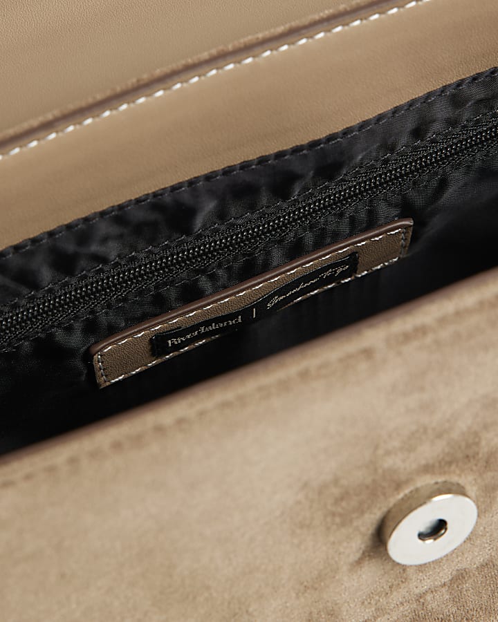 Beige Faux Suede Crossbody Handbag