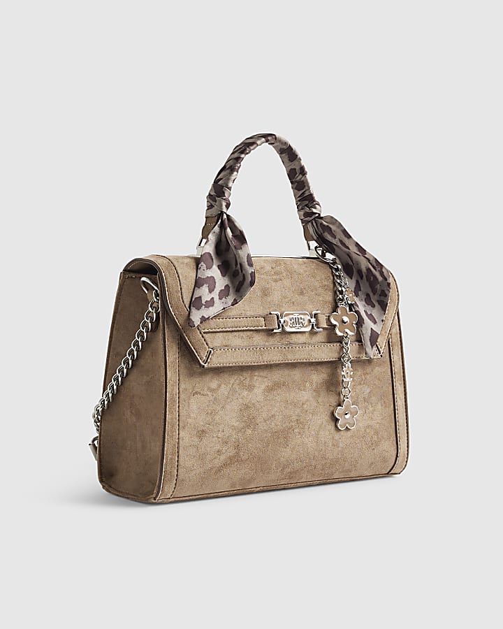 Beige Faux Suede Crossbody Handbag