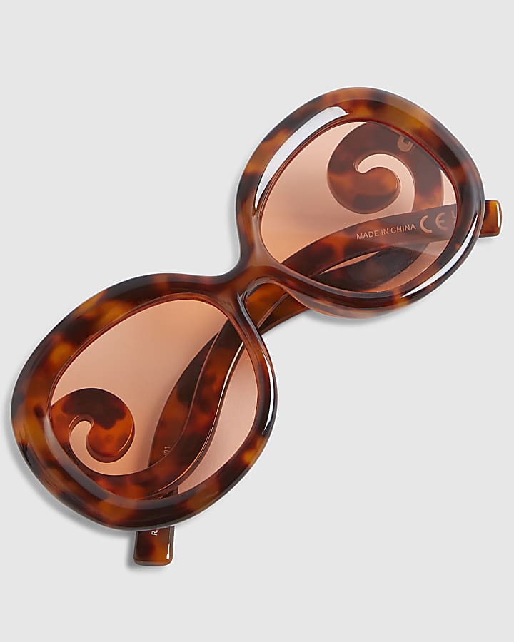 Orange Swirl Tortoiseshell Round Sunglasses
