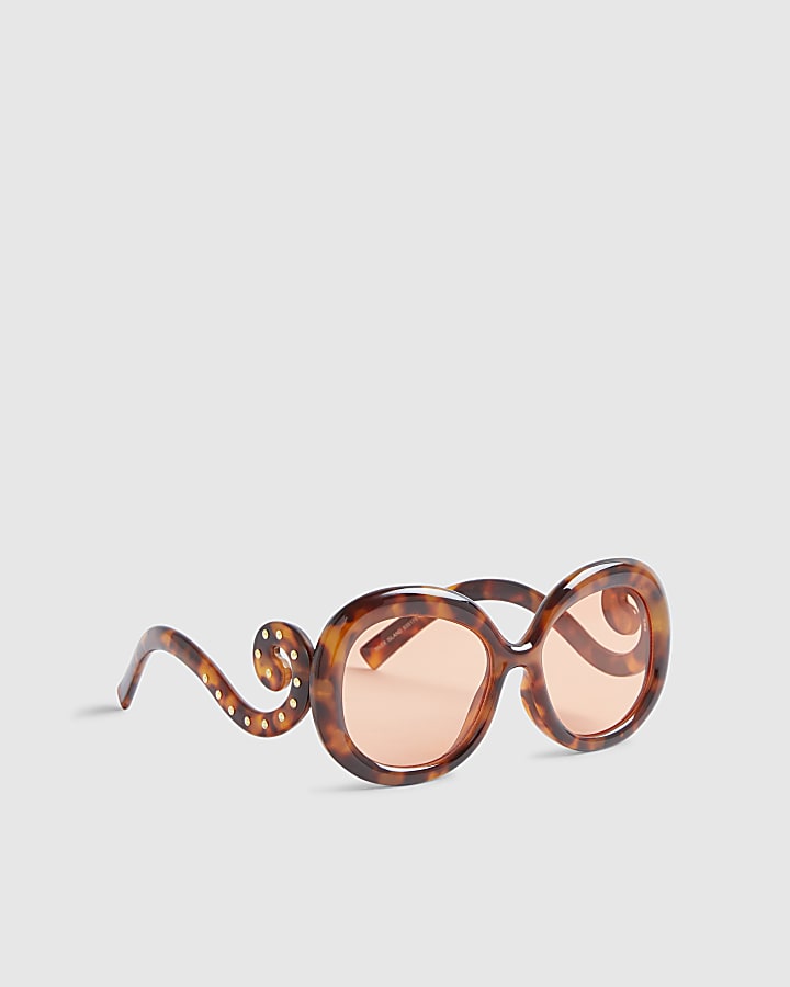 Orange Swirl Tortoiseshell Round Sunglasses