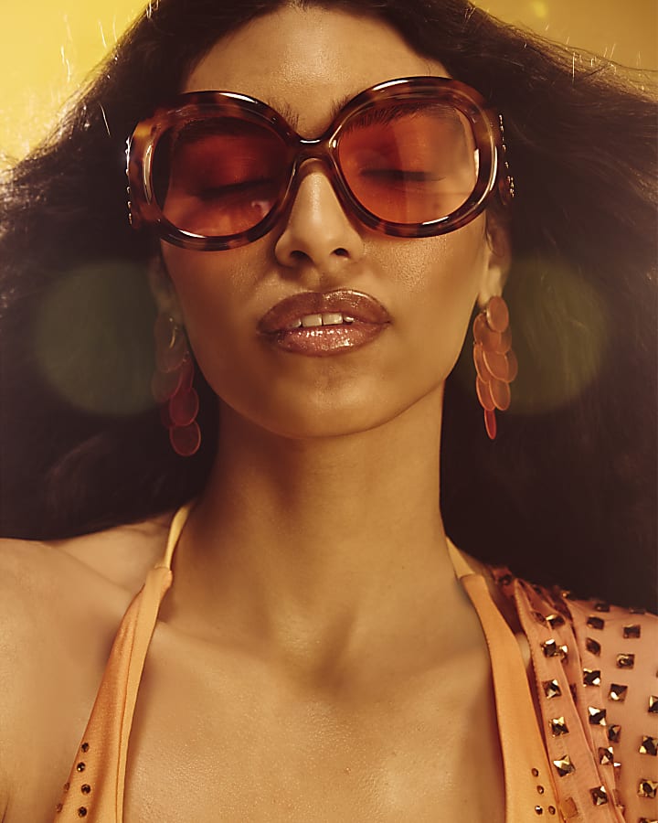 Orange Swirl Tortoiseshell Round Sunglasses