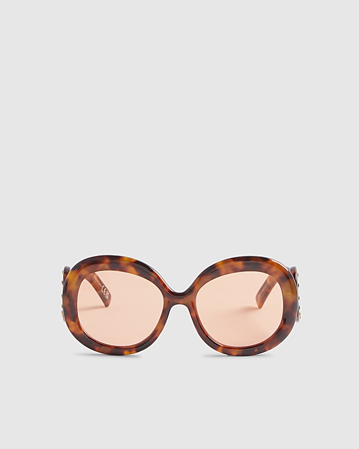 Orange Swirl Tortoiseshell Round Sunglasses