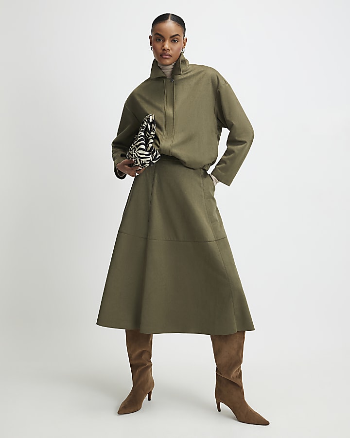 Khaki Faux Suede Bomber Jacket