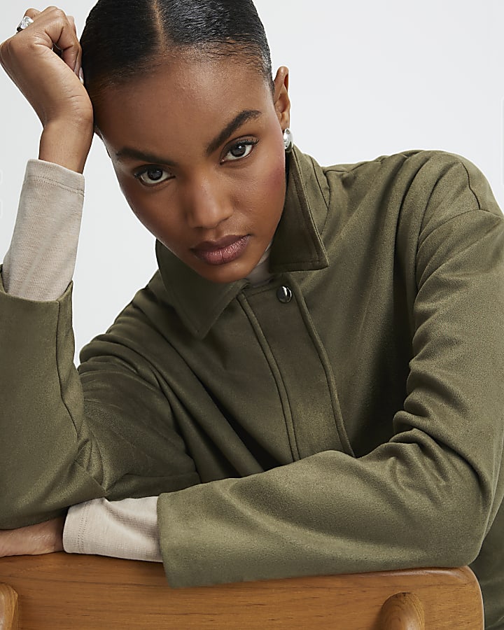 Khaki Faux Suede Bomber Jacket