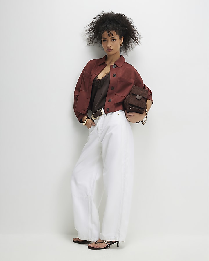 Red Faux Suede Overshirt