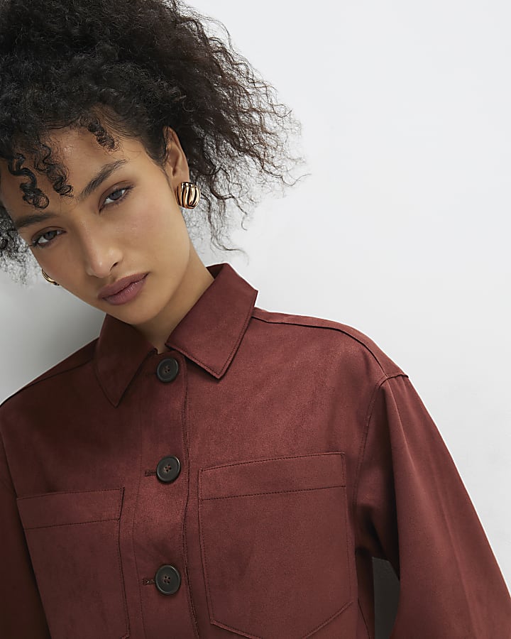 Red Faux Suede Overshirt