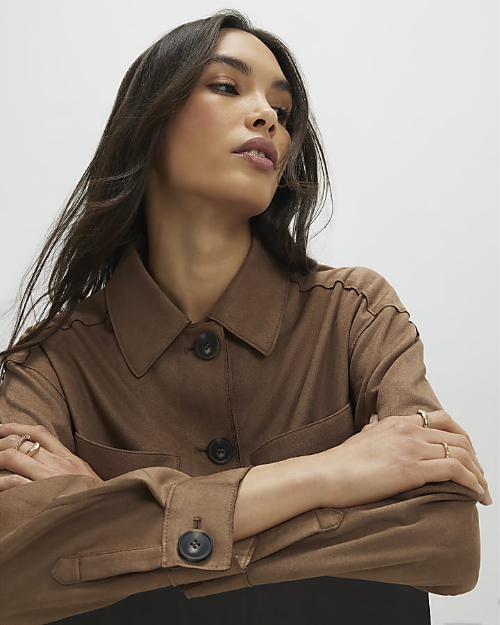 Beige Faux Suede Overshirt