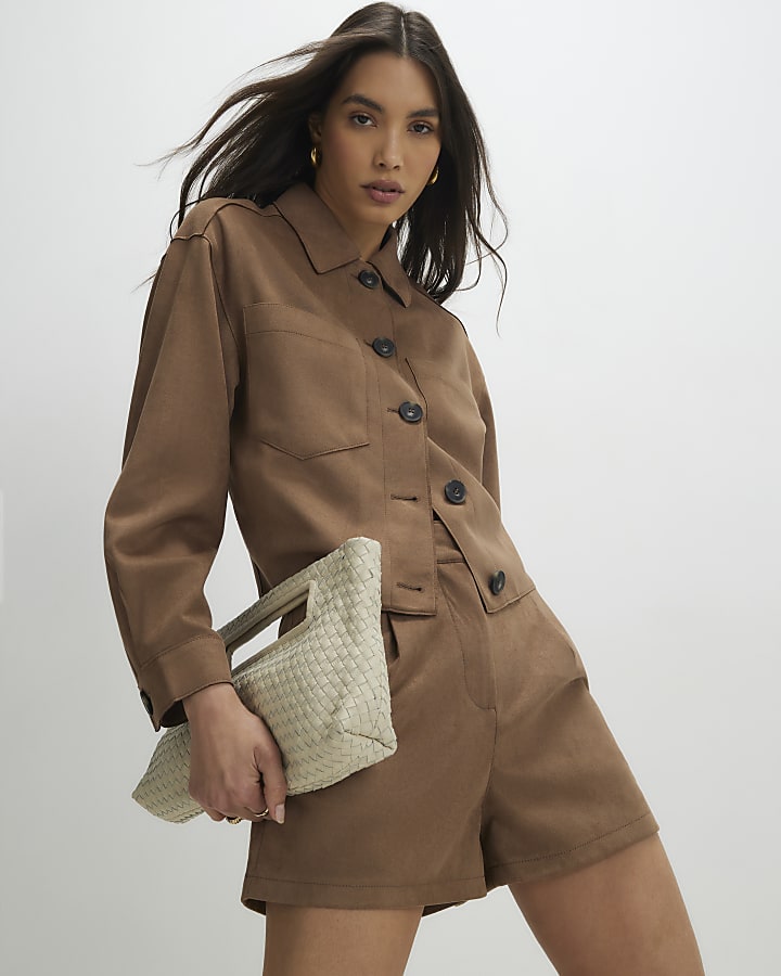 Beige Faux Suede Overshirt