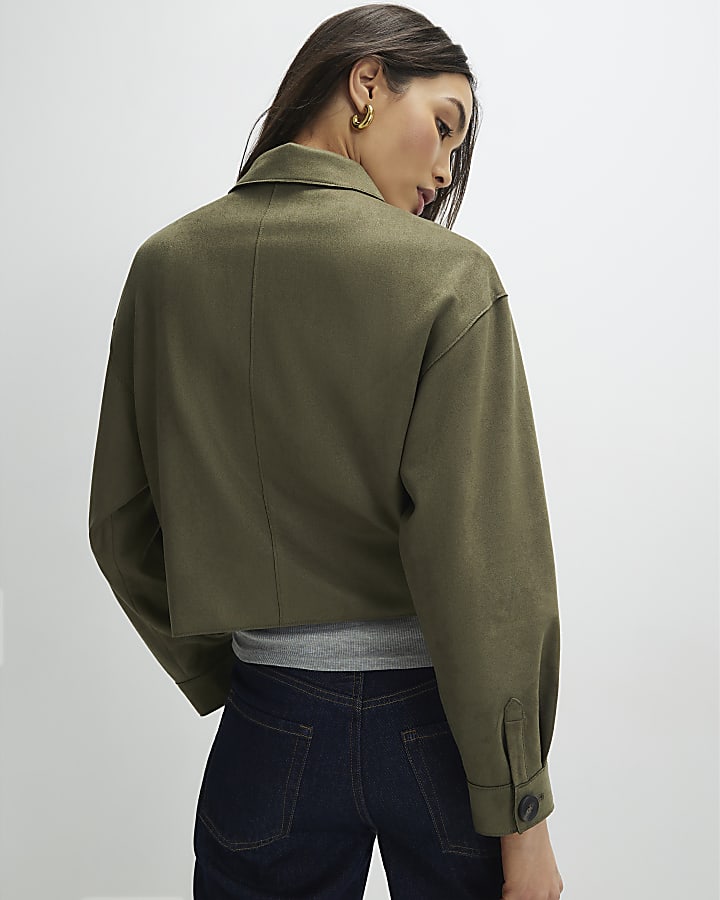 Khaki Faux Suede Overshirt
