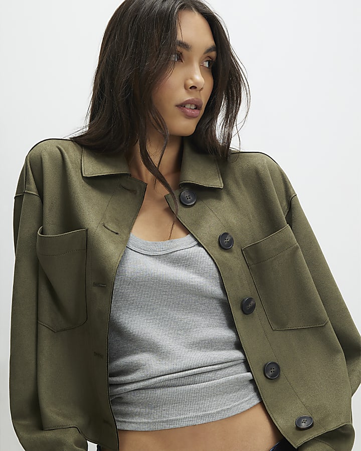 Khaki Faux Suede Overshirt
