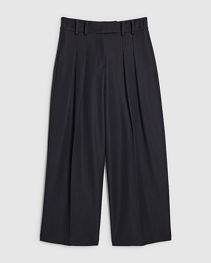 Navy Denim Look Wide Leg Trousers