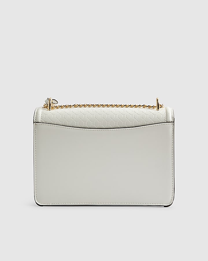 White Tab Front Chain Strap Shoulder Bag