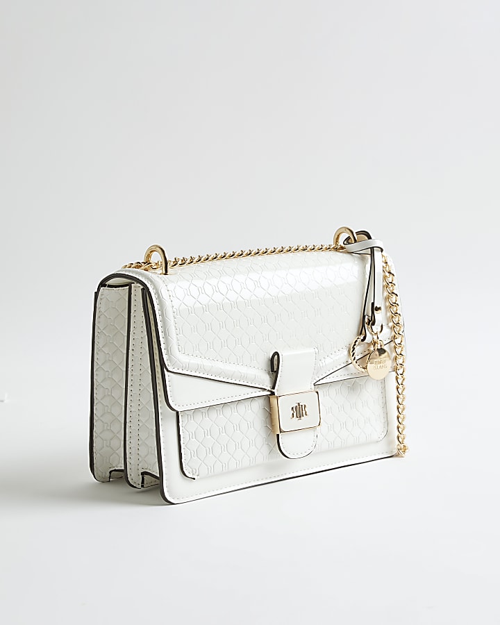 White Tab Front Chain Strap Shoulder Bag
