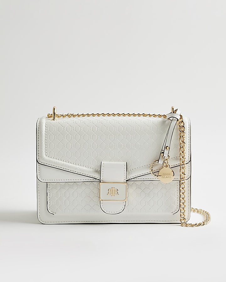 White Tab Front Chain Strap Shoulder Bag