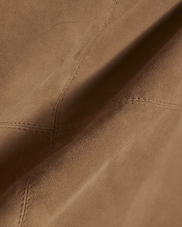 Beige Suede Seam Detail Mini Skirt