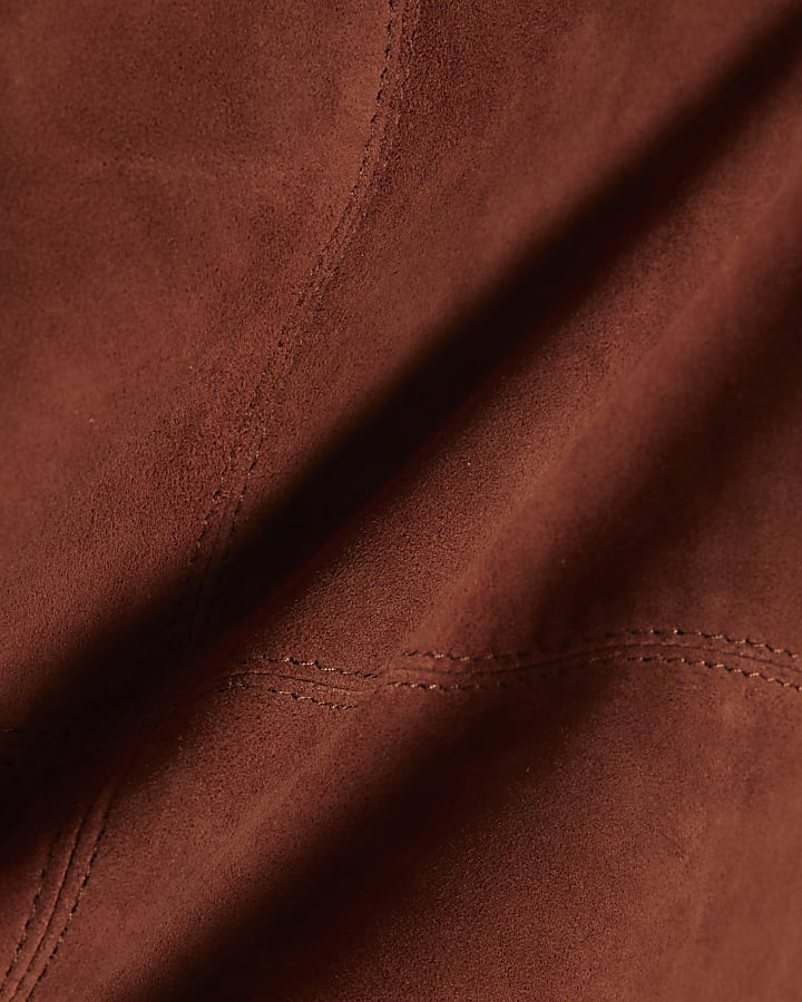 Brown Suede Seam Detail Mini Skirt