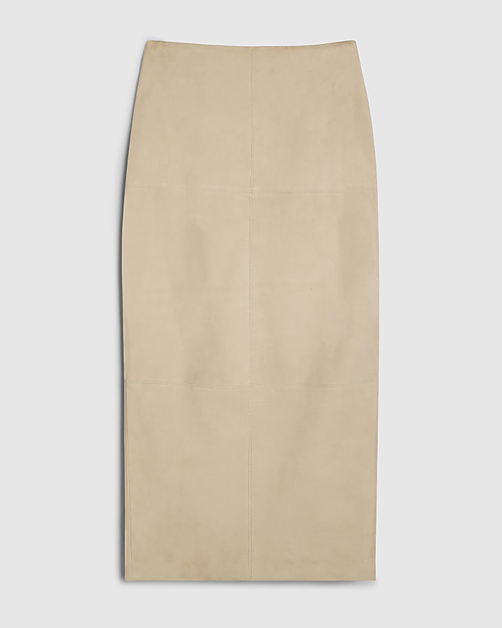 Cream Suede Seam Detail Maxi Skirt