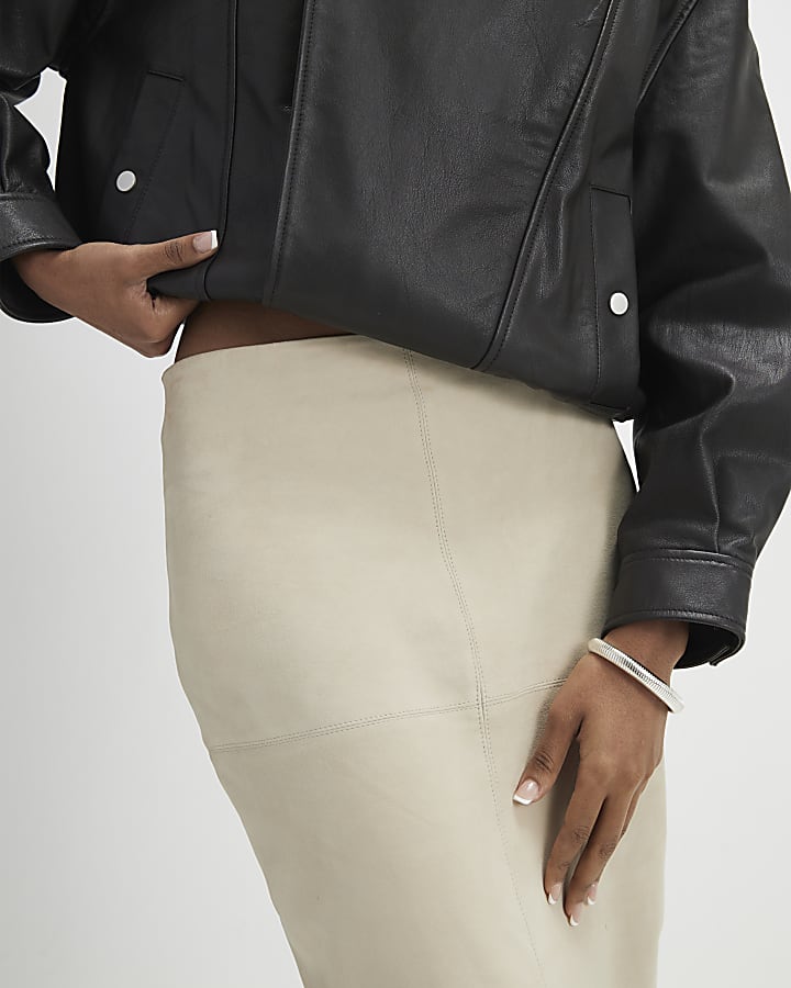 Cream Suede Seam Detail Maxi Skirt