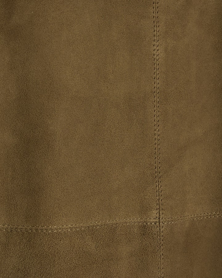 Green Suede Seam Detail Maxi Skirt