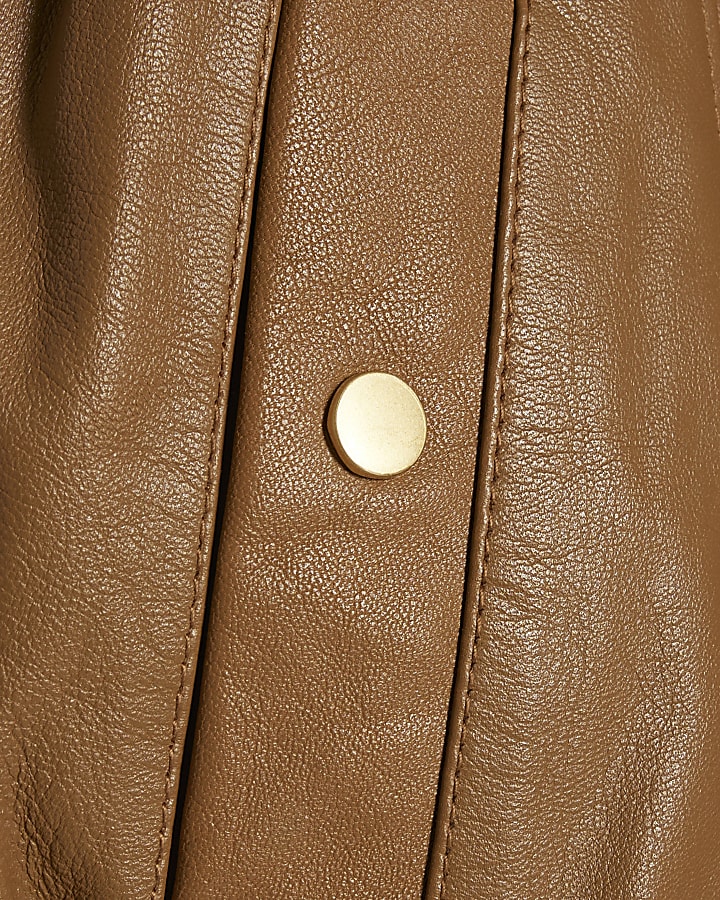 Brown Leather Funnel Bomber Jacket