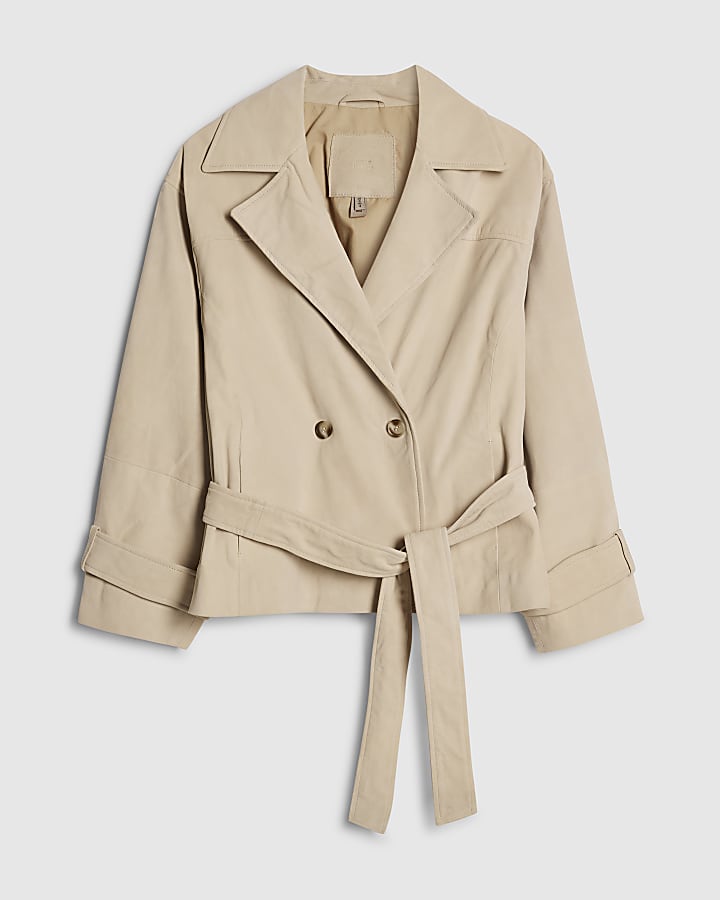 Cream Suede Cropped Trench Coat