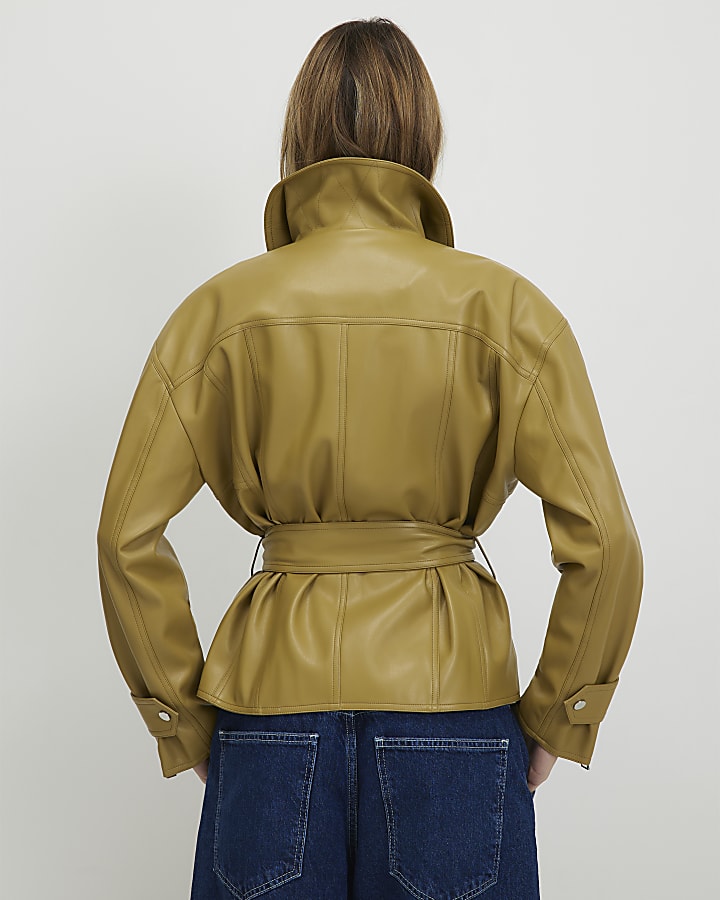 Green Maxi Shoulder Belted Jacket