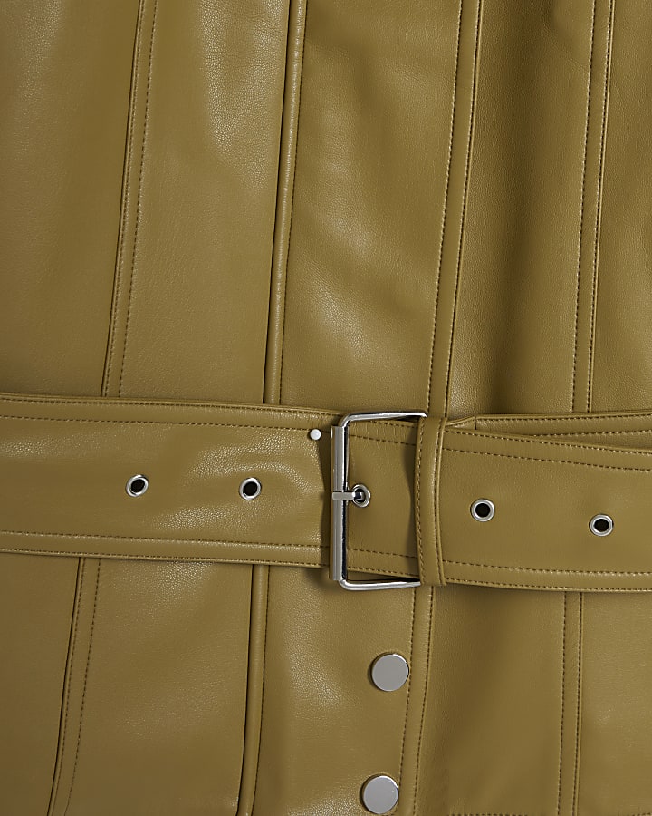 Green Maxi Shoulder Belted Jacket