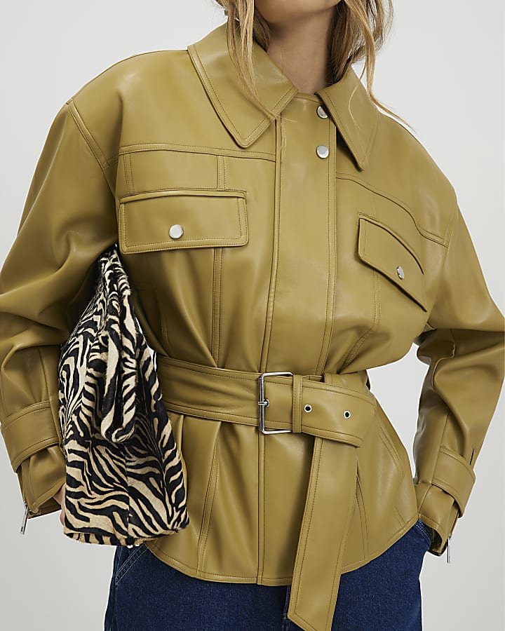 Green Maxi Shoulder Belted Jacket