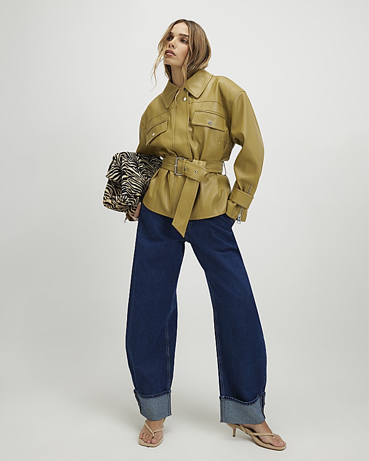 Green Maxi Shoulder Belted Jacket