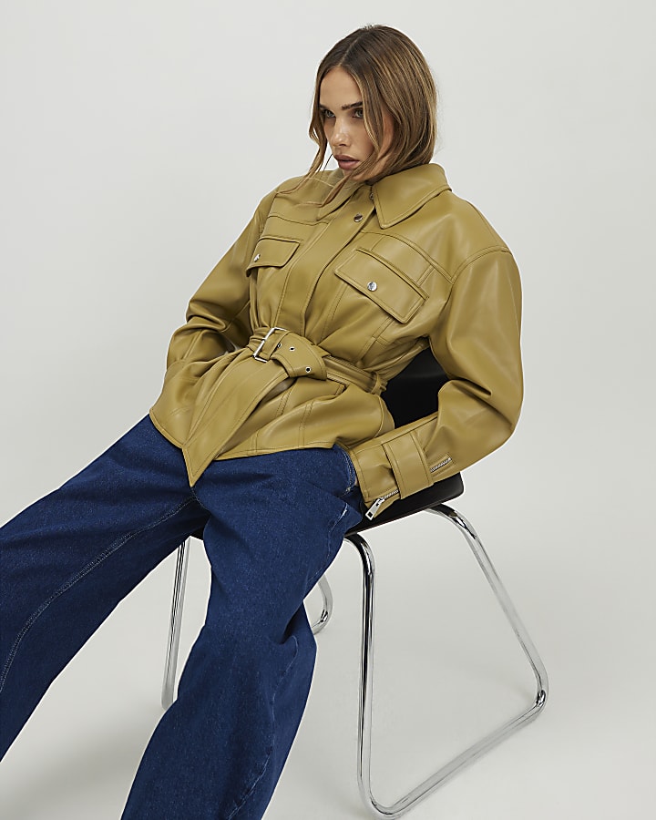 Green Maxi Shoulder Belted Jacket