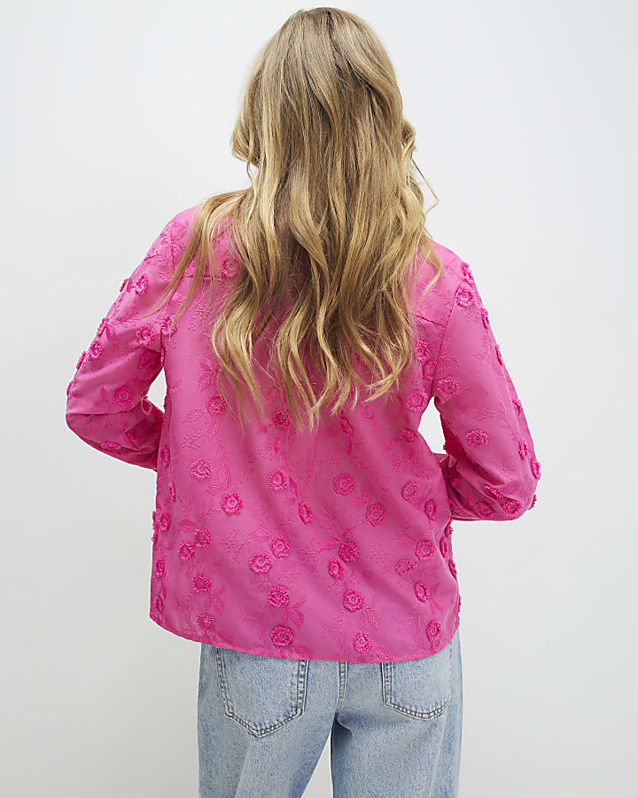 Pink 3D Floral Embellished Shirt