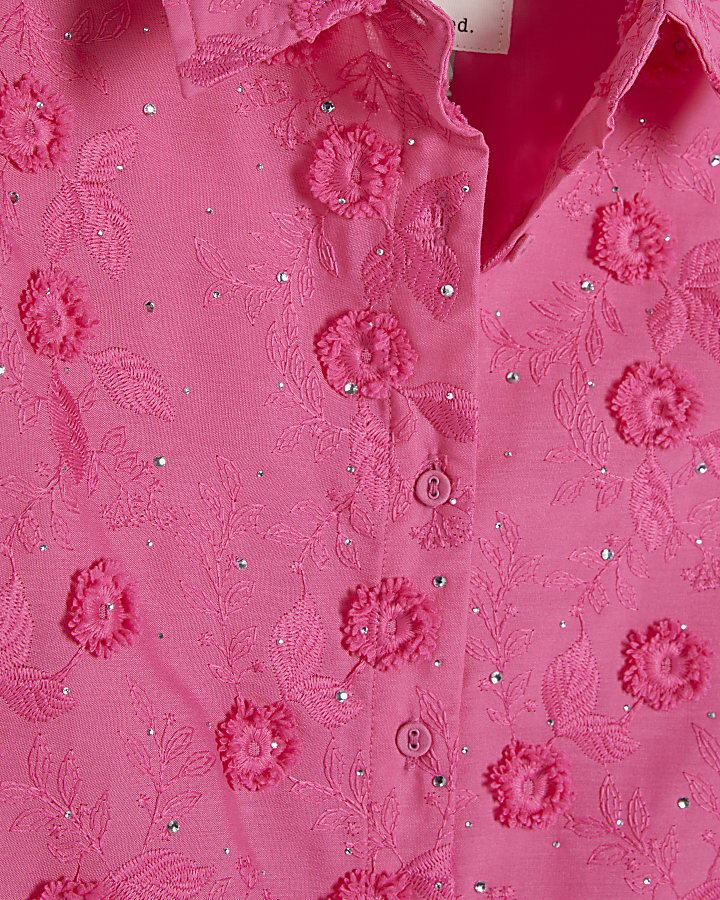 Pink 3D Floral Embellished Shirt