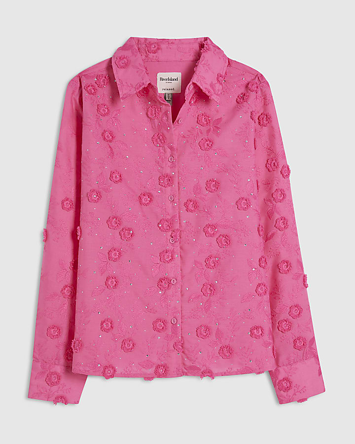 Pink 3D Floral Embellished Shirt