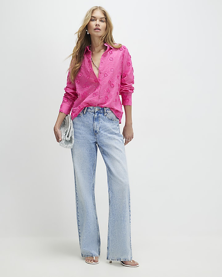 Pink 3D Floral Embellished Shirt