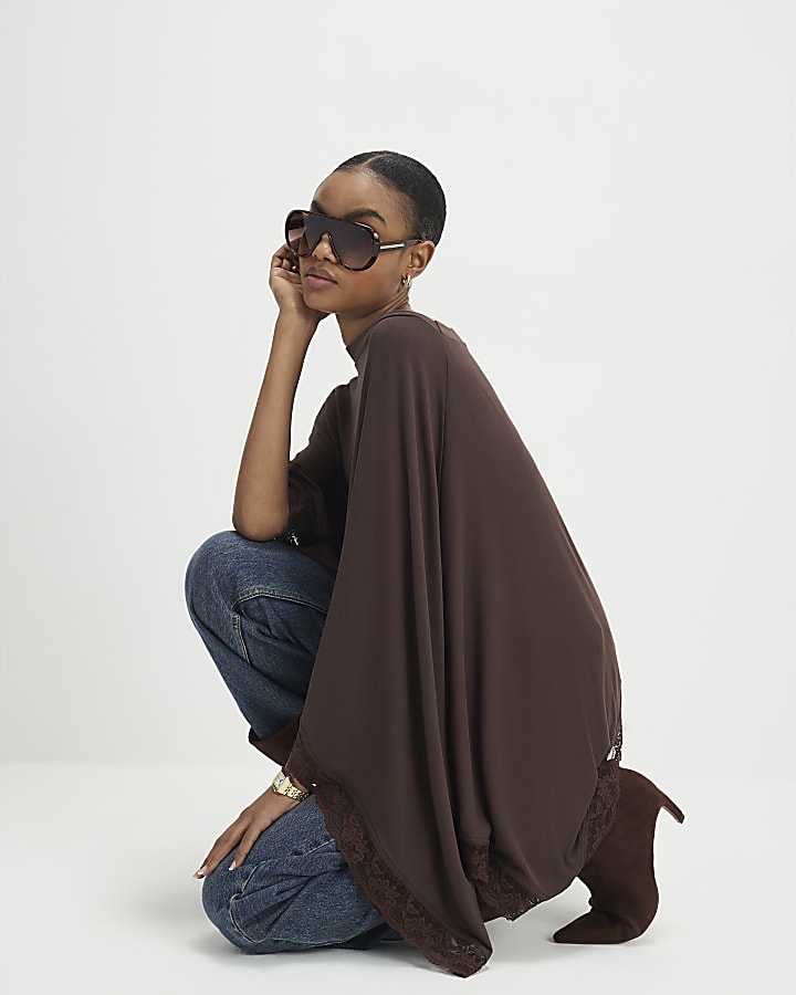 Brown Lace Trim Cape