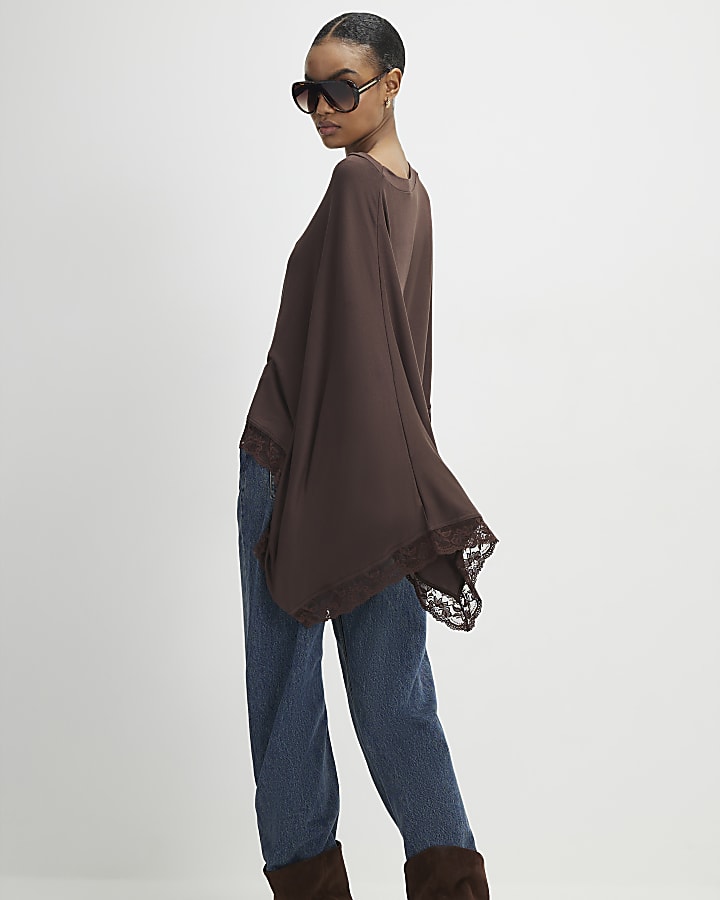Brown Lace Trim Cape