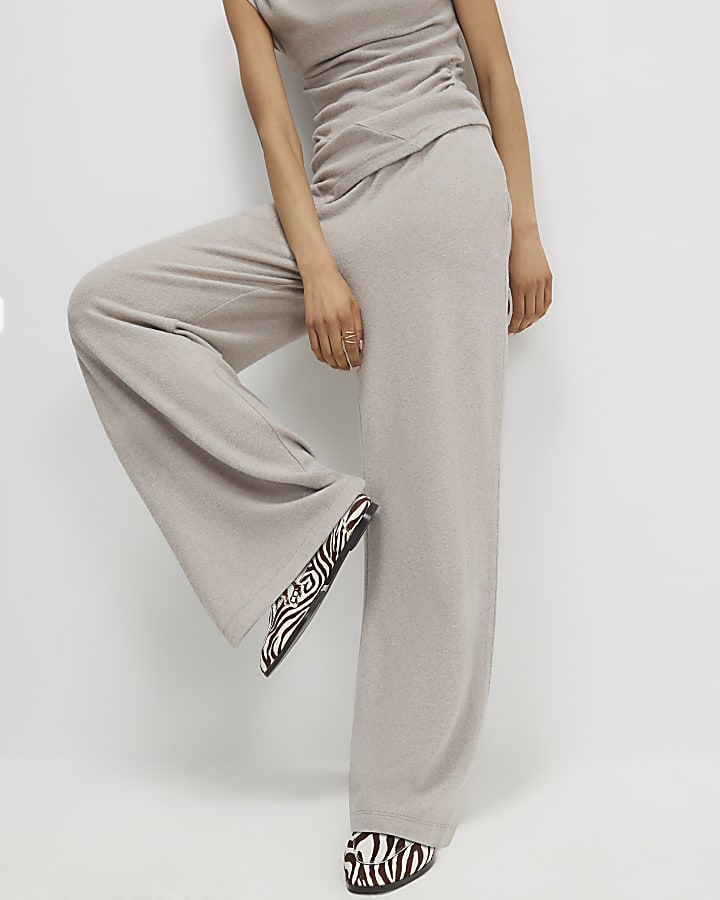 Beige Cosy Wide Leg Trousers