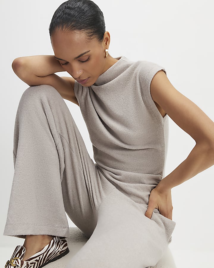 Beige Cosy Wide Leg Trousers