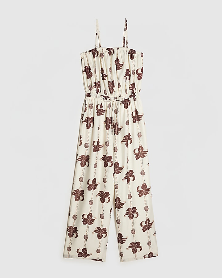 Cream Palm Print Jumpsuit