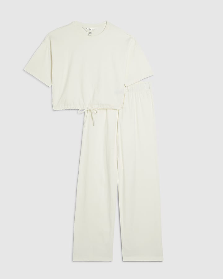 Cream Bubble Hem Jersey Set