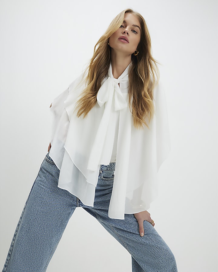 Cream High Neck Ruffle Cape