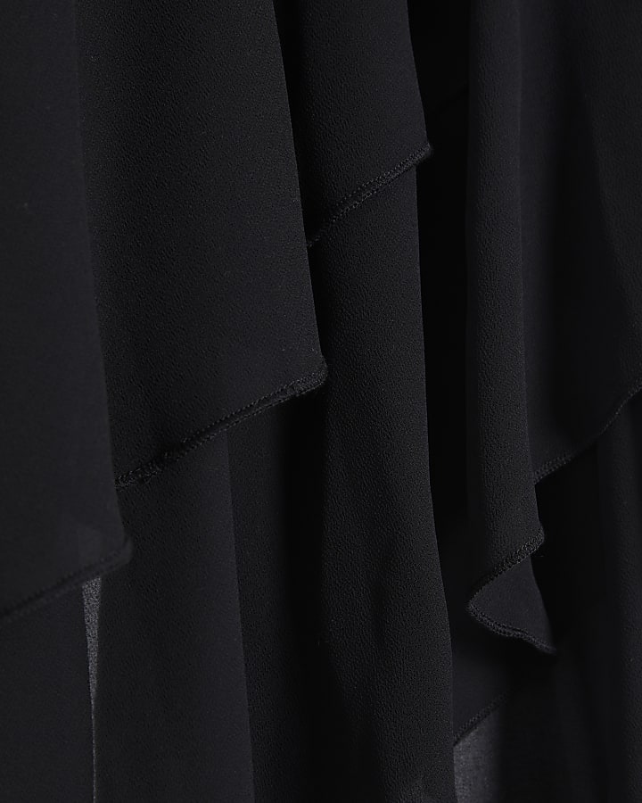 Black High Neck Ruffle Cape